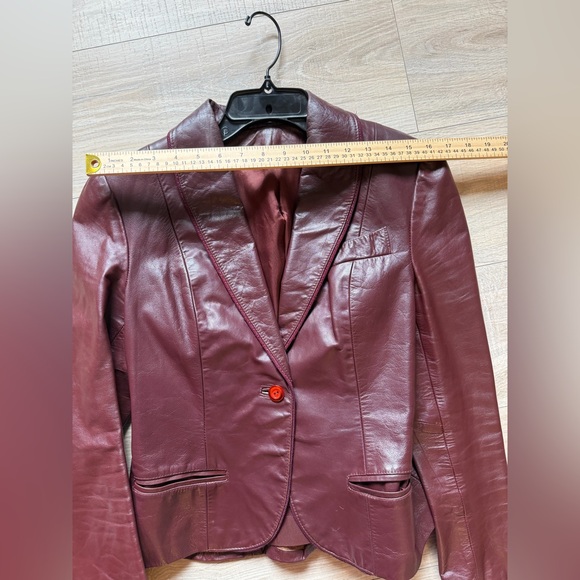 Burgundy Genuine Leather Blazer Jacket Women’s Fitted Single Button Vintage - Picture 6 of 10